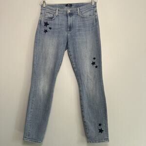 7 For All Mankind Womens Ankle Skinny Jeans Embroidered Stars Denim Sz 30